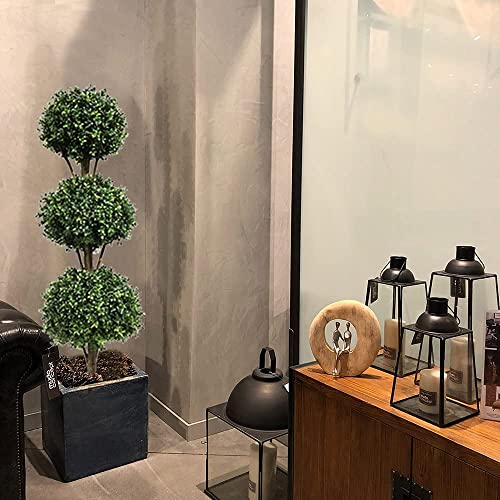 Damomo Artificial Topiary Ball Tree Outdoor, 4.6ft Fake Topiaries Triple Ball Trees(1 Pieces) Faux Boxwood Plants Potted Green Decorative Indoor or Garden（56inch） - size: 4ft 8in