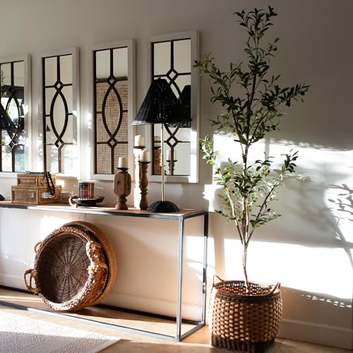 Nearly Natural Olive Tree Artificial Indoor 7FT Tall Silk Faux Olive Tree for Home and Office Decor, Fake Potted Olive Tree with Natural Wood Trunk, Realistic Olive Tree Branches and Lifelike Fruits - size: 7ft