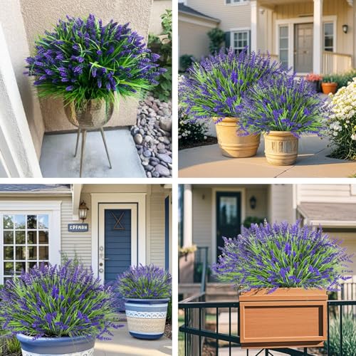 Bassion Artificial Flowers for Outdoors, 24 Bundles Fake Lavender Flowers UV Resistant Plastic Plants Faux Purple Monkey Grass for Home Porch Garden Window Box Indoor Outdoor Decorations - color: Purple, size: 24 Bundles