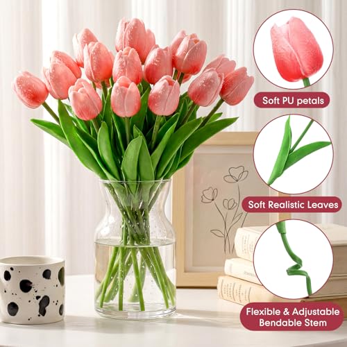 Zeyune Graduation Gifts Mini Faux Tulip Bouquet Kit, 10 DIY Artificial Tulip Flower Bouquets with Wrapping Paper and Ribbons, Class of 2026 Party Favors Gifts for Students Teachers Guests(Pink) - color: Pink