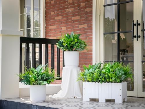 Green Moon 18PCS Artificial Plants Outdoor, Faux Greenery Stems for Outside | UV Resistant Faux Outdoor plants, Fake Shrubs Plants for Patio Garden, Front Porch, Window Box, Spring Summer Home Decor - color: Tropical