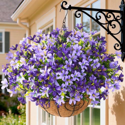 INQCMY Artificial Hanging Flowers for Outdoors, 5 Bundles UV Resistant Artificial Hanging Baskets,All Weather Fake Flowers for Patio, Porch, Yard, Window Box,Home for Spring Summer Decoration. - color: Deep Purple