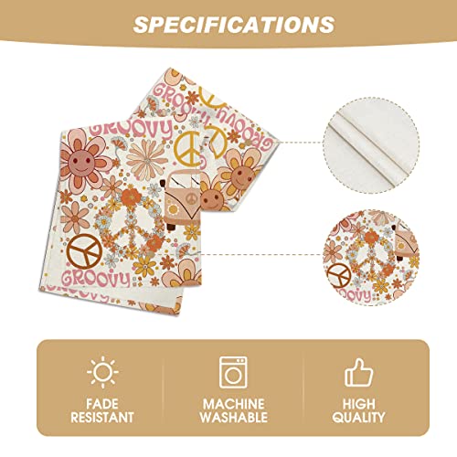 Artoid Mode Daisy Flower Peace and Love Table Runner, Wreath Float Groovy Kitchen Dining Table Decoration for Outdoor Home Party 13x72 Inch