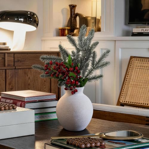 Ceramic Flower Vase Home Decor, 6 in Farmhouse Table White Vases Rustic Vintage Living Room Kitchen Bedroom Decorations Pottery Decorative Vases for House Shelf Office Coffee Desk Dining Fireplace - color: 6 in - White
