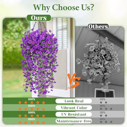 Artificial Flowers for Outdoors, Fake Hanging Flowers for Decoration, UV Resistant Artificial Outdoor Plants, 4 Pcs Artificial Petunias for Outdoors Garden Patio Porch Yard Decoration, Purple - color: Purple, size: 4 Pack