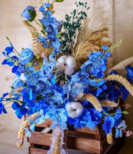 Royal Blue Delphinium Artificial Flowers, 8PCS Long Stem Blue Flowers for Tall Vase 33.5" Faux Larkspur Fake Flowers for Floral Arrangement Wedding Centerpieces Home Table Decor - color: Royal Blue