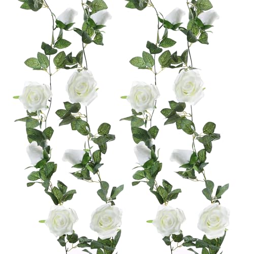 Felice Arts 2 Pack Cream White Artificial Rose Garland Each 6.5FT Fake Rose Garland Hanging Spring Garland for Wedding Arch Table Arrangement Garden Swing Home Decor - color: Cream