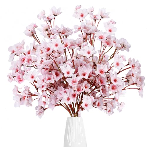 Sggvecsy Artificial Cherry Blossom Flowers 6 Pcs Faux Cherry Blossom Stems Faux Silk Cherry Blossom Branches 15.7’’ Fake Peach Flowers for Vase Arrangements Home Wedding Table Decor (Pink) - color: Pink, size: 6 Pcs