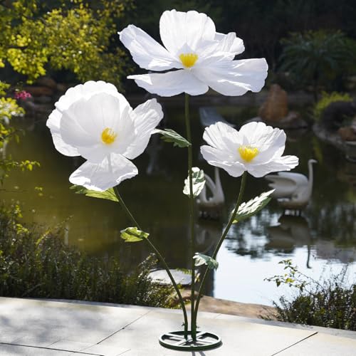 Giant Flowers,Oversized Artificial Flower with Gradient Petals,Large Paper Floral Decor with Stand for Wedding Backdrops, Event Parties, Photo Booth Props, Home Decoration (White) - color: White