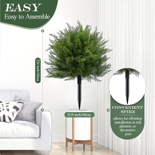 FAJUNZH Artificial Topiary Bushes for Outdoors with Spike, Boxwood Ball Fake Shrubs UV Resistant Faux Plants for Indoor Outdoor Fall Thanksgiving Halloween Decor (Cedar Topiary Ball Trees) - color: Cedar Topiary Ball Trees