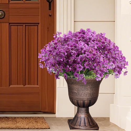 20 Bundles Artificial Flowers for Outdoors, UV Resistant Fake Realistic Flowers with Plastic Plants Spring Decor, Faux Silk Flowers for Outside Window Box Front Porch Planter Decor-Purple - color: Purple