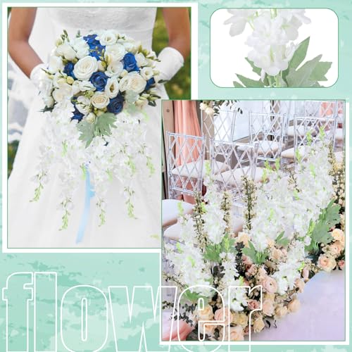 Thiccywoov 50 Pcs Delphinium Artificial Flower 35.4'' Long Larkspur Stem Silk Fake Faux Flowers Bulk for Tall Vase Floral Arrangements Home Centerpiece Table Wedding Decor (White) - color: White