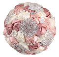 Sharebeauty 7.9 Inch Handmade Satin Rose Bridal Bouquet Toss Round Wedding Bouquet Throw Toss Artificial Flower Bunch Shimmering Blush Pink + Pink Champagne + Ivory - color: W3217d06 Shimmering Blush/Pink Champagne/Ivory