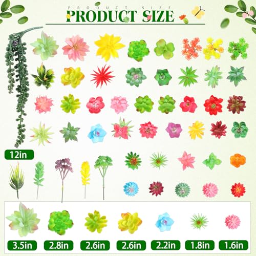 WILLBOND 50 Pcs 50 Pcs Bulk Mini Artificial Succulents Plants Assorted Unpotted Realistic Plants Fake Textured Succulent Picks Realistic Plastic Cactus Stems for Garden Home Decor (Lovely Style) - color: Lovely Style