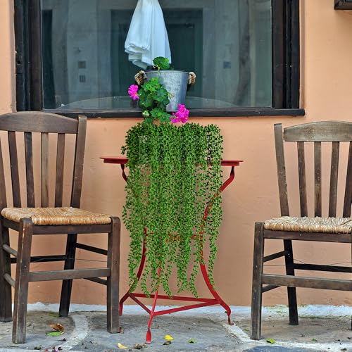 3PCS Artificial Succulents Hanging Plants,27.5 Inch Fake String of Pearls Greenery Plants 5 Branches for Fall Home Garden Office Party Balcony Wall Indoor Outdoor Autumn Decoration - color: Green