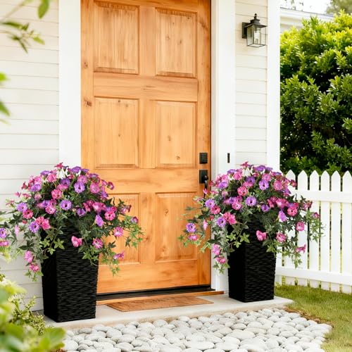 Artificial Fake Flowers Hanging Plants for Outdoor Spring Summer Decoration, 2Pcs Faux Petunias Realistic Silk Flower UV Resistant No Fade for Home Outside Garden Balcony Yard Porch (Purple Fuchsia) - color: Purple Fuchsia