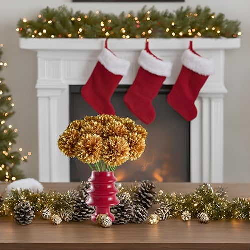 Mandy's 12pcs Artificial Gold Chrysanthemum | 11.8 inch Artificial Mums Flowers for Home Table Centerpiece Summer Decor Silk Flowers for Porch Patio and Wedding - color: Gold