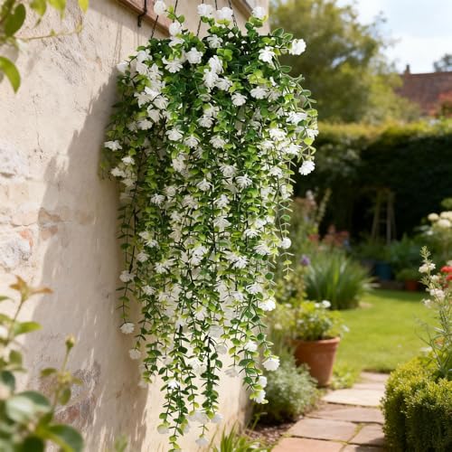76cm Artificial Eucalyptus Flower Rattan Green Fake Plant Lvy DIY for Indoor Outdoor Wall House Weddings Patios Porches Decor (White) - color: White