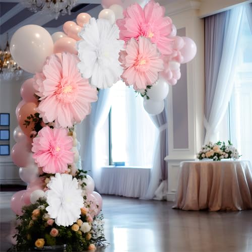 Giegxin 6 Pcs 31.5", 24" Pink, White Giant Paper Flower Large Tissue Paper Flower for Wall Big Pink Pom Pom Floral Decorations for Wedding Bridal Shower Baby Shower Tea Party Birthday Nursery Decor - color: Pink, White, size: 31.5", 24"