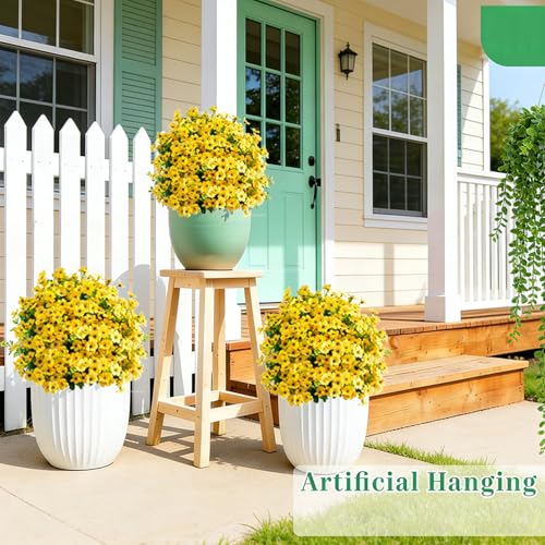 Artificial Flowers 12 Bundles, Faux Daisy and Eucalyptus Greenery Stems for Outdoor Indoor Decor - Fake Plants for Home, Garden, Patio, Porch Decoration - color: Yellow