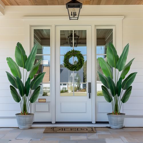 YEPDIN Artificial Bird of Paradise Plant 5 Ft Tall Fake Banana Leaf Plant for Indoors and Outdoors,Faux Palm Tree with Plastic Pot for Office and Home Decor,L1602PCS - style: 5 FT 2PCS