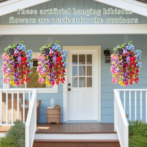 XunYee 8 Pcs Artificial Hibiscus Flowers for Outdoors Spring Summer Decor Fake Hanging Flowers Plants Uv-Resistant Faux Hibiscus Flower for Outside Porch Patio Front Door (Multiple Colors) - color: Multiple Colors