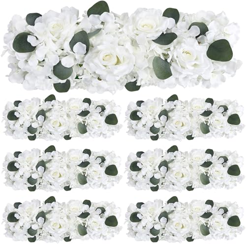Pack of 6 Artificial Flower Wedding Arch Decorations, 18 inch Floral Centerpieces for Party Bridal Shower Event Table Wall Arrangement - White - color: White-1, size: Pack of 6 Flower Arrangements