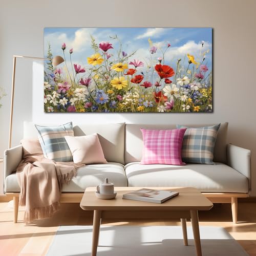Flower Canvas Wall Art for Office Women Colorful Paintings for Wall Floral Wall Decor for Bedroom Teen Girl 24 x 48 Inch - color: Yellow Red White, size: 48"L x 24"W