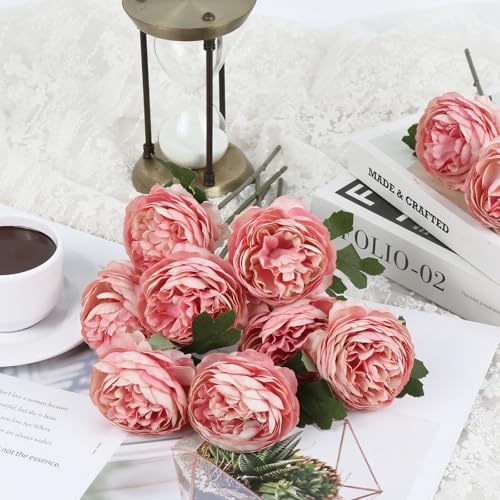 IPOPU 10pcs Deep Pink Peonies Artificial Flowers Silk Peonies with Stems Real Look Fake Peony for Home Table Decorations Wedding Faux Flowers Arrangements (Deep Pink) - color: Deep Pink