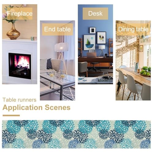 Blue Floral Table Runners Boho Dahlia Chrisanthemum Flowers for Dining Room Dinner Runner Kitchen Indoor Outdoor Patio Party Decor Fabric 1 Panel W13xL36in - color: Flower-4, size: 13"W x 36"H