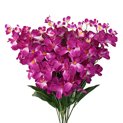26.7'' Artificial Orchid Stems, 12Pcs Purple-Red Silk Turquoise Orchids Flowers for Wedding Bridal Bouquet Boutonniere Wreath Table Centerpiece Outdoor Decor - color: Purple-red