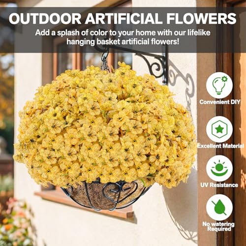 22 Bundles Artificial Flowers Outdoor, Faux Flowers UV Resistant with Plastic Plants, Faux Silk Flowers for Outdoors Outside Front Porch Hanging Planter Window Box Garden Decoration - color: Yellow, size: 22 Bundles