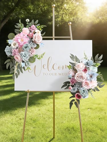 Artificial Flowers Roses Fake Flowers with Stems Blue Pink Artificial Flowers for DIY Bridal Bouquets Faux Flowers Centerpieces for Table Home Decor - color: Blue&pink