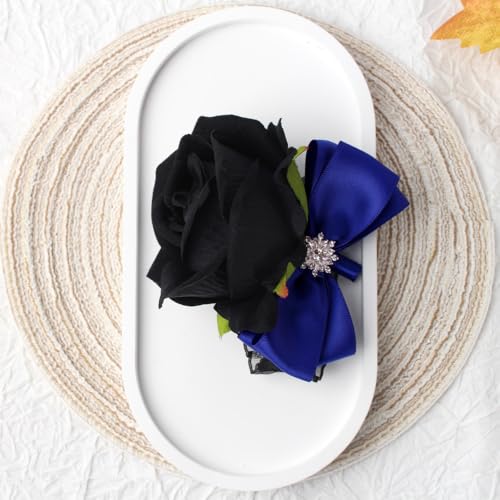 Black Rose Wrist Corsage and Boutonniere Set Rose Corsage Wristlet for Wedding Prom Party Homecoming Decoration Set of 2 (Blue and Black) - color: Blue and Black