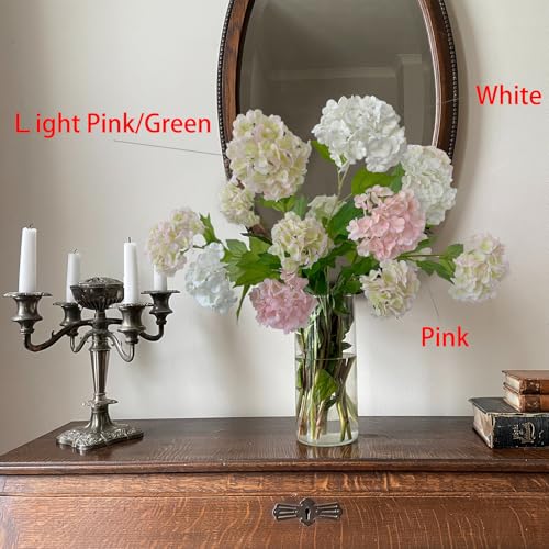 YalzoneMet RUZUQE 4 Pcs Light Pink/Green Artificial Snowball Viburnum Flower Small Blooms Hydrangea Real Touch Faux Latex 26.8'' Long Stem Snowball Flower for Spring Home Decoration Table Centerpiece - color: Light Pink/Green