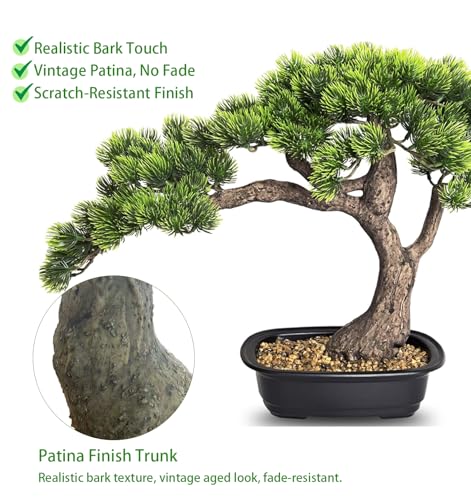 Artificial Bonsai Tree, Large Faux Pine Plants 15 inch, Faux Juniper Potted Plants Indoor Decor for Office Desk Home Table, Greenery Desktop Bonsai Plant for Room Decorations, Tall 15" - style: A-Bonsai (15 Inch)