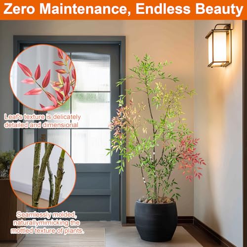 6ft Faux Bamboo Tree Artificial Nandina Tree Artificial Indoor Plants Realistic Fake Potted Tree with 800+ Leaves, Cement Planter - Home Office Decor Perfect for Housewarming Gift Non-Toxic - color: Mixcolor, size: 6ft