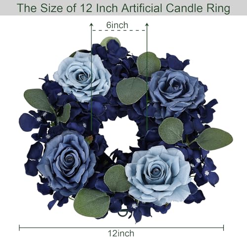 Artificial Flower Candle Rings - 6 Inch Inner Rose Floral Wreaths for Wedding Bridal Event Table Centerpieces Backdrop Decorations (Navy Blue, 6 X Candle Rings) - color: Navy Blue, size: 6 X Floral Wreaths