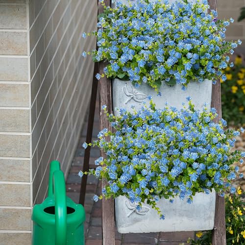 NETAP Outdoor Artificial Flowers UV Resistant, 20 Bundles Fake Realistic Floral Greenery Plants for Outside Porch, Window Boxes, Garden, Yard, Inside Home Table Decor,Blue - color: Blue