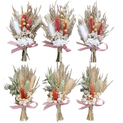 Mini Dried Flower Bouquet (Pack of 6) Suitable for Wedding Party Dinner Plate Decoration, Small Dried Flowers for Crafts, Birthday Cake Bridesmaid Gift Box, Envelope Decoration (Dark Orange) - color: Dark Orange