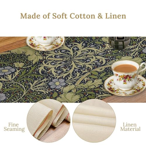 William Morris Style Table Runner for Table Decor, Art Rustic Botanical Flower Vintage Floral Printed for Kitchen Dining Room Living Room Farmhouse Party Holiday Decorate 13" x 48" - color: William Morris_20, size: 13"W x 36"L (Pack of 1)