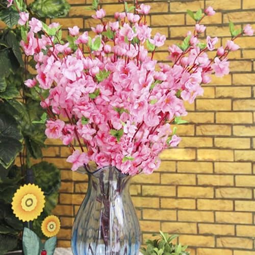 OUKEYI 8 pcs Artificial Peach Blossom Branches Fake Peach Flowers，Silk Peach Flowers Fake Plants Arrangement for DIY Garden Home Wedding Party Decor (Pink) - color: Pink