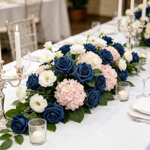 Artificial Flowers, 50pcs Artificial Rose for DIY Wedding Bouquets Centerpieces Arrangements, Navy Blue Foam Roses with Stem for Bridal Shower Party Home Decorations - color: Navy Blue, size: 50pcs