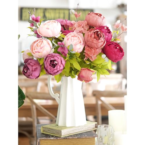 FiveSeasonStuff Vintage Artificial Peonies Silk Flowers and Hydrangeas for Wedding Bridal Home Décor – Beautiful Floral Centerpiece Arrangement Decoration with 2 Bouquets (Cheerful Medley) - color: Cheerful Medley