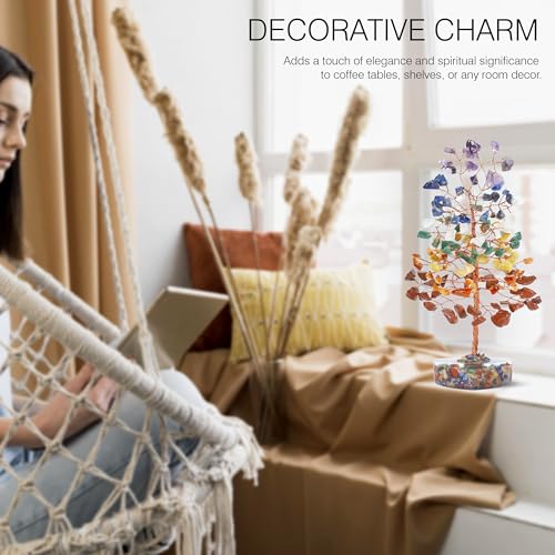 Crocon® 7 Chakra Heart Shape Base Crystals Tree, Birthday Gifts for Women, Healing Crystals Tree of Life, Positive Energy, Good Luck, Home Office Decor Gifts, Gift for Women - Sister Mom & Grandma - color: 002f Seven Chakra (Orgone Tree)
