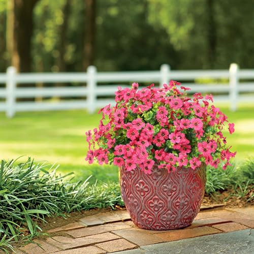 ATTGREAT Artificial Flowers Outdoors Faux Plants UV Resistant Fake Flowers Daisy 12 Bundles Plastic Greenery Plnats Outside for Garden Planter Patio Porch Spring Summer Home Home Decor, Rose Red - color: Rose Red, size: 12PCS