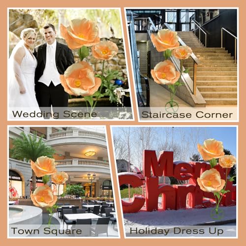 3PCS Giant Fake Artificial Flowers Indoor Decoracion Set - 80 Inchs Adjustable Waterproof 3D Paper Faux Large Flowers Outdoor Decor, Big Flower for Home Wedding Party Garden Hotel Office Backdrop - color: Champagne Gold