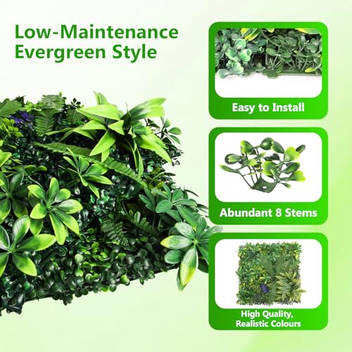 12 Pack 20"x20" Grass Wall Panels - Artificial Boxwood Panels for Greenery Wall Backdrop, Faux Greenery for Indoor Outdoor Decor, Garden Fence, Wedding, Privacy Screen, 33 Sq. Ft. Coverage - color: 12pcs-with Flower, size: 20''*20''-with Flower