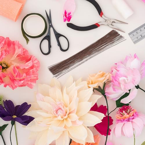 PATIKIL 22 Gauge 14" Floral Stem Wire, 50 Pcs Paper Wrapped Iron Artificial Flower Stem Accessories for DIY Bouquet Stem and Craft Decoration, Brown - color: Brown