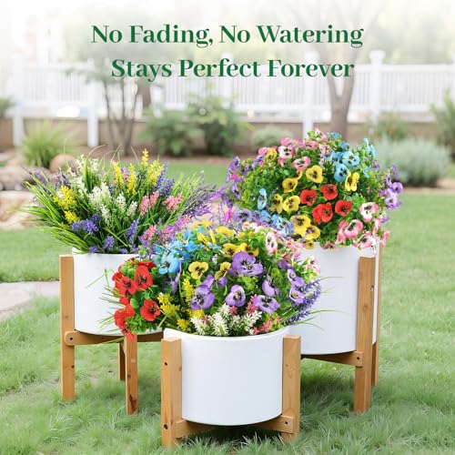24 Bundles Artificial Flowers for Outdoor Decor - UV Resistant Fake Flowers with Eucalyptus & Lavender Greenery Plants for Indoor Garden Patio Porch Window Box Home Wedding Outside Hanging Decor - color: Spring a